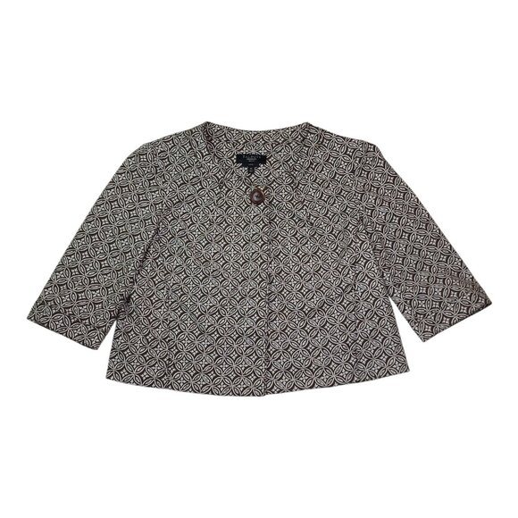 Talbots Petites 8P Open Front Jacket Brown White Cotton Stretch With Button - Picture 1 of 10